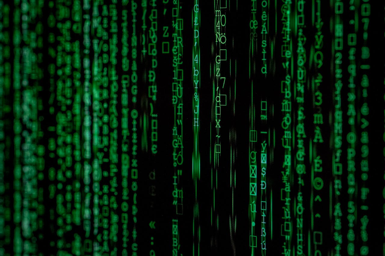 services-04 Abstract green matrix code background with binary style.
